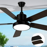 Ceiling Fan with Light, Outdoor Black Ceiling Fan with Remote, 52'' Black Ceiling Fan with 5 Reversible Walnut/Black Blades for Bedroom